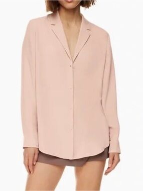 Aritzia Wilfred | Women's Mauve Pink Long Sleeve Hi-Low Button Down Blouse Sz L